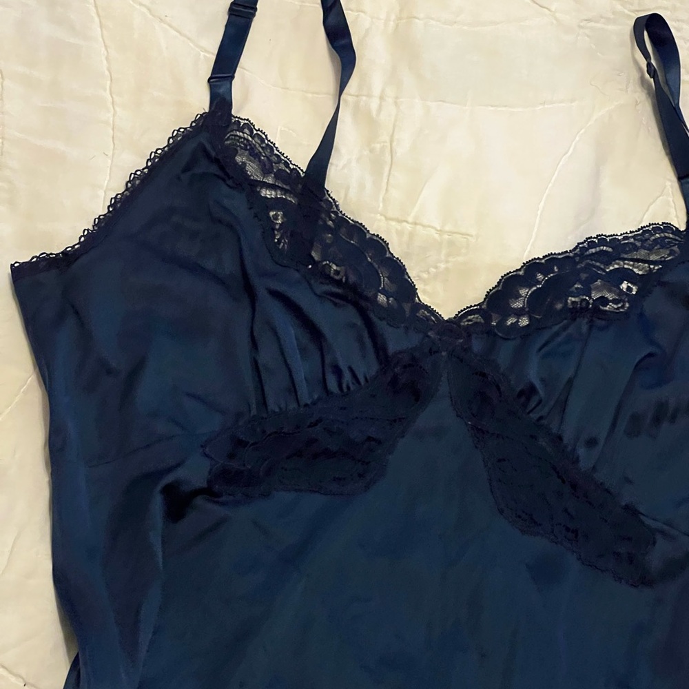 Dark Blue Lace Trim Slip Dress